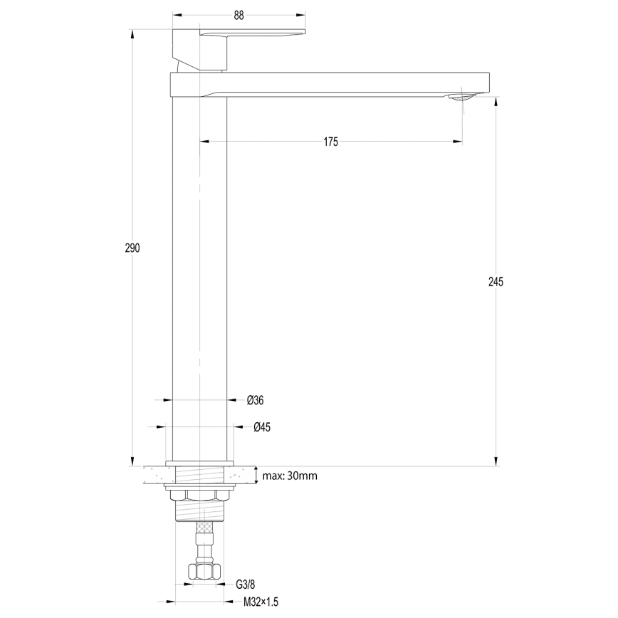 Aqualine - Waschtischarmatur DAPHNE 29 cm Hochglanzchrom