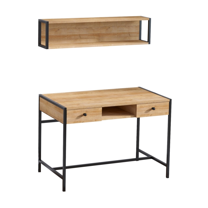 Arbeitstisch PENA 72x100 cm + Wandregal 24x100 cm braun/schwarz