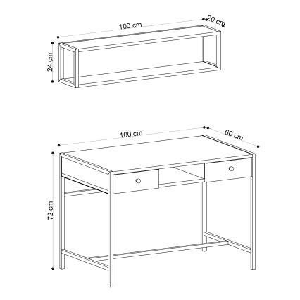 Arbeitstisch PENA 72x100 cm + Wandregal 24x100 cm braun/schwarz