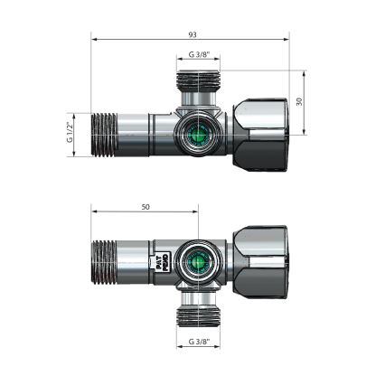 Arco - Kombiniertes Eckventil mit zwei Anschlüssen A-80, hochglanzverchromt
