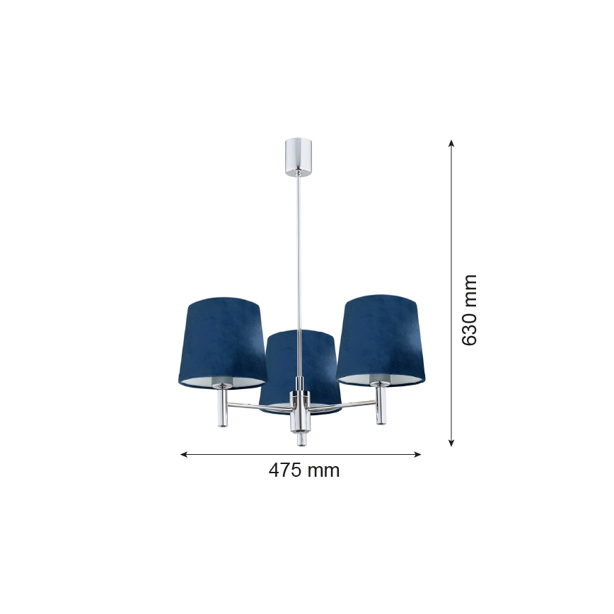 Argon 1381 - Kronleuchter auf einer Stange BOLZANO 3xE27/15W/230V blau/chrom glänzend