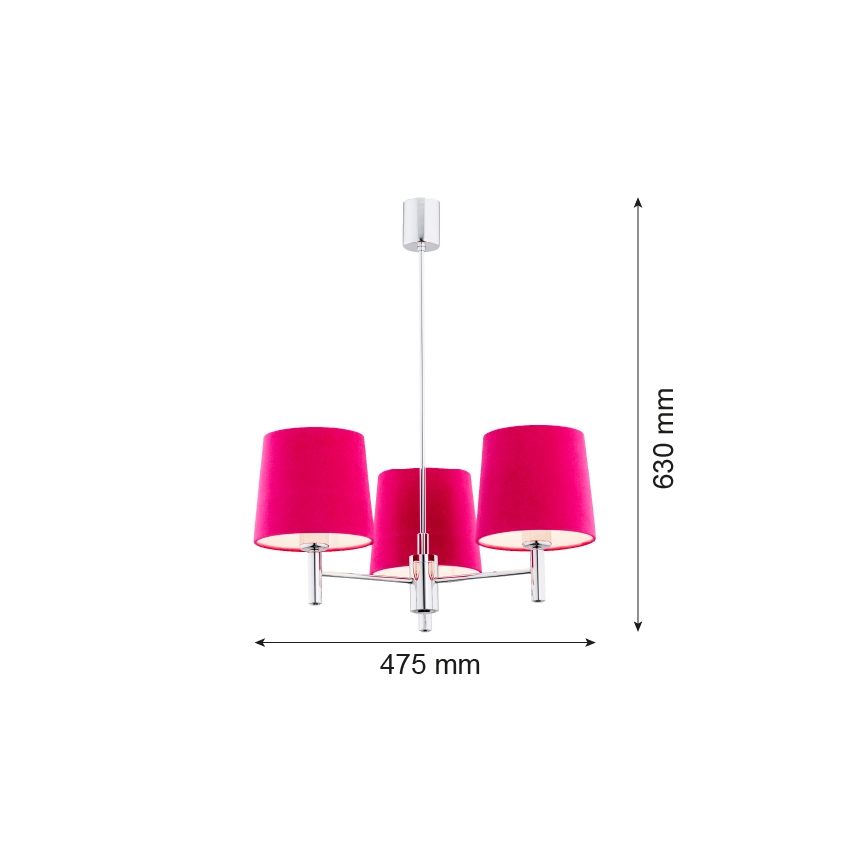 Argon 1382 - Kronleuchter auf einer Stange BOLZANO 3xE27/15W/230V rosa/glanzchrom