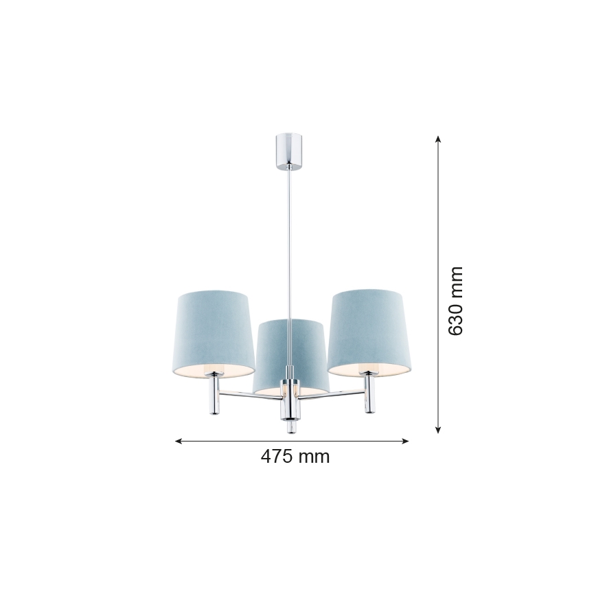 Argon 1383 - Stangen-Kronleuchter BOLZANO 3xE27/15W/230V blau/chrom glänzend