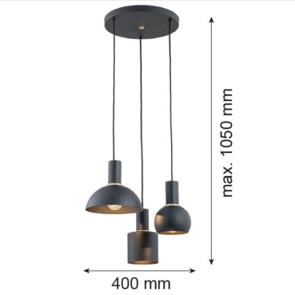 Argon 1472 - Hängeleuchte SINES 3xE27/15W/230V schwarz