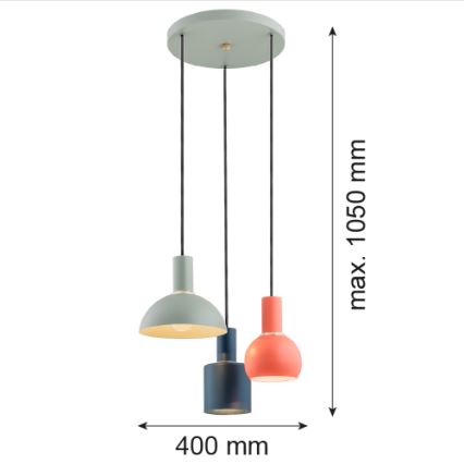 Argon 1479 - Hängeleuchte SINES 3xE27/15W/230V grün/blau/orange