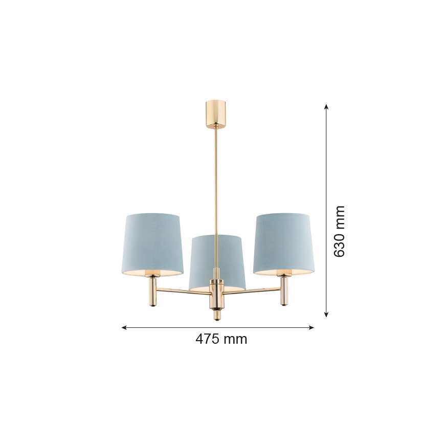 Argon 1484 - Kronleuchter an einer Stange PONTE 3xE27/15W/230V blau/messing