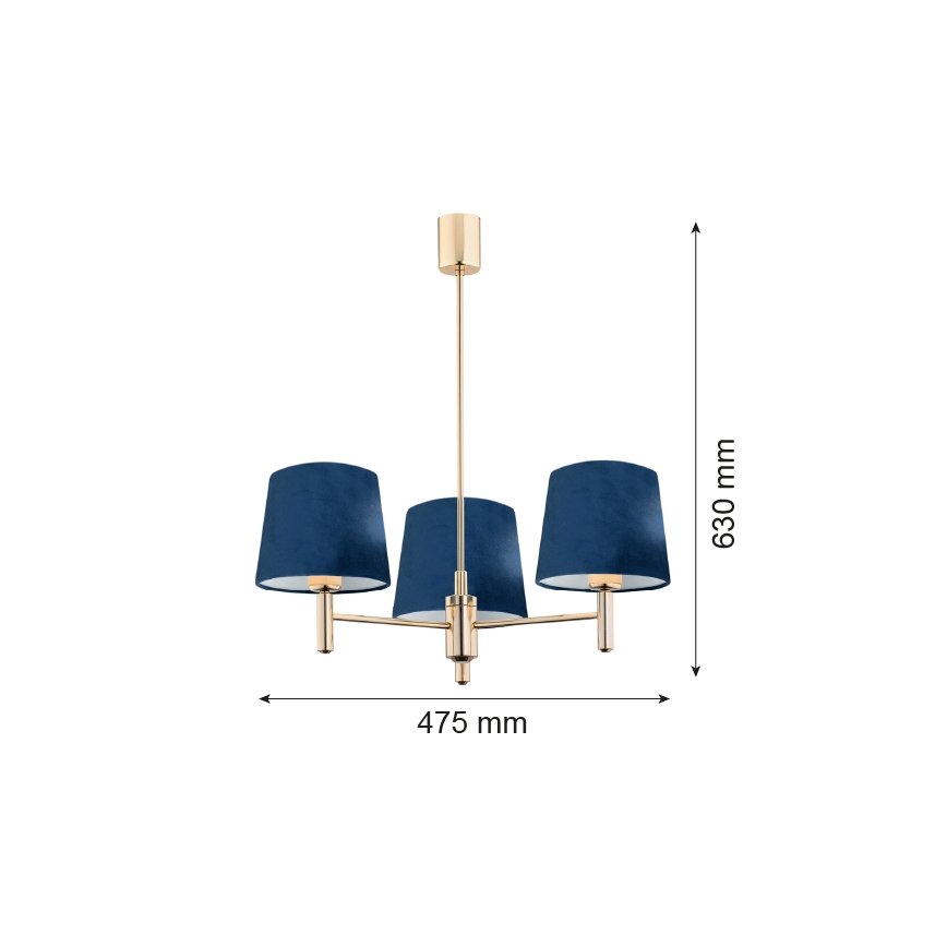 Argon 1485 - Kronleuchter an einer Stange PONTE 3xE27/15W/230V blau/messing