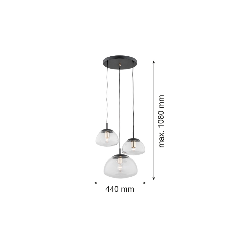 Argon 1492 - Kronleuchter an Schnur TRINI 3xE27/15W/230V schwarz