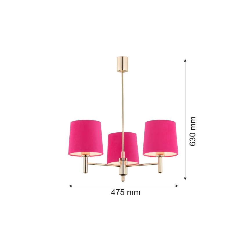 Argon 1498 - Kronleuchter an einer Stange PONTE 3xE27/15W/230V rosa/messing