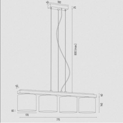 Argon 1814 - Hängeleuchte an Schnur CANOA 4xE27/15W/230V schwarz