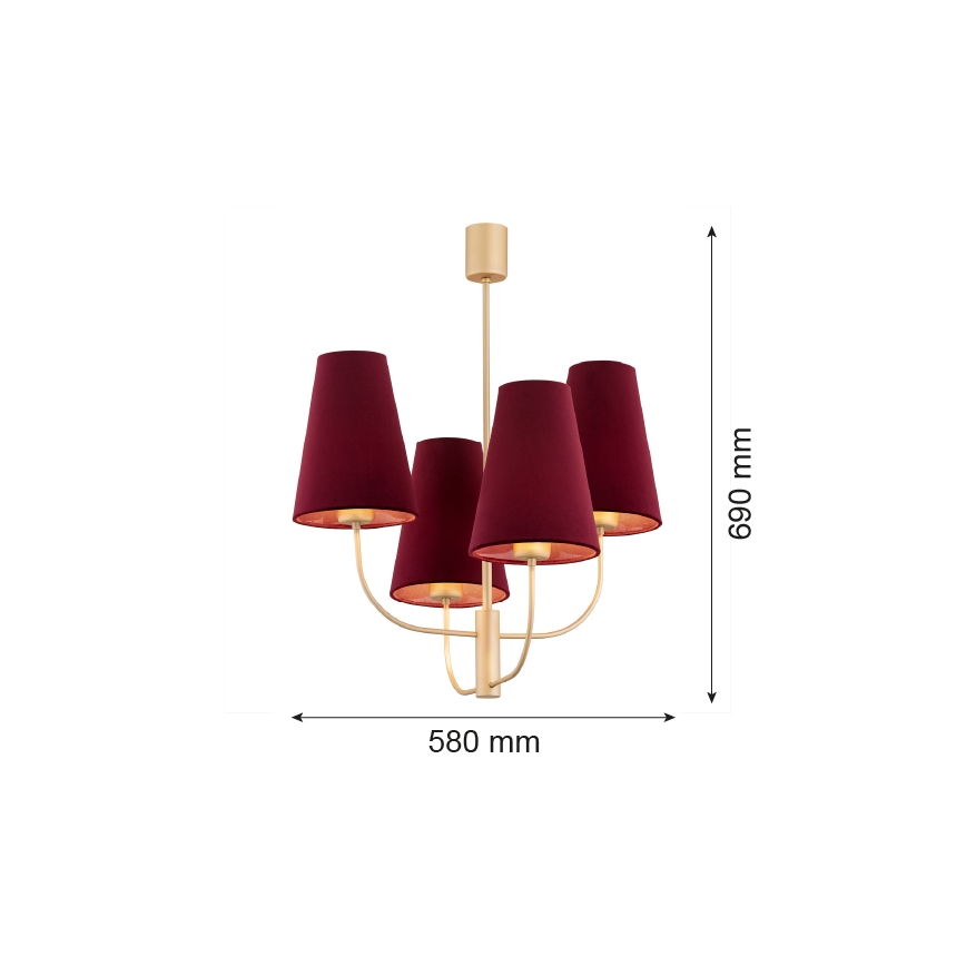 Argon 1827 - Hängeleuchte an Stange SAFIANO 4xE27/15W/230V burgunderrot