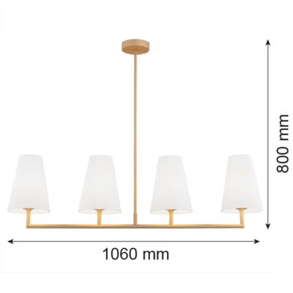 Argon 1828 - Hängeleuchte an Stange SAFIANO 4xE27/15W/230V golden