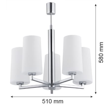 Argon 2053 - Kronleuchter an einer Stange CAMELOT 5xE27/15W/230V chrom glänzend