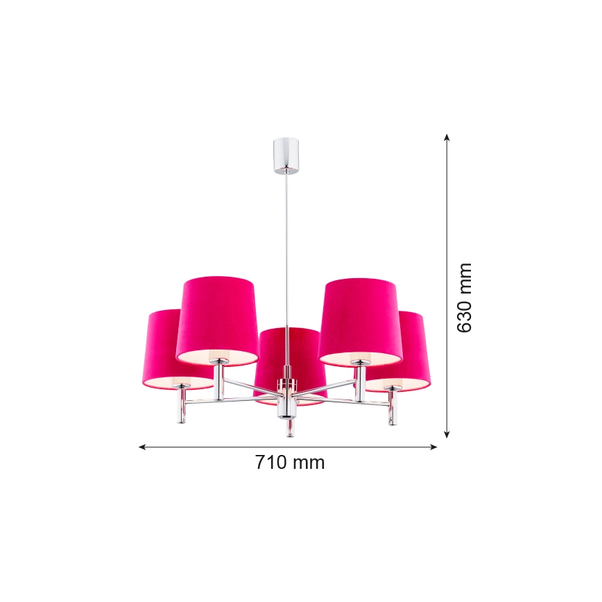 Argon 2075 - Stangen-Kronleuchter BOLZANO 5xE27/15W/230V rosa/chrom glänzend