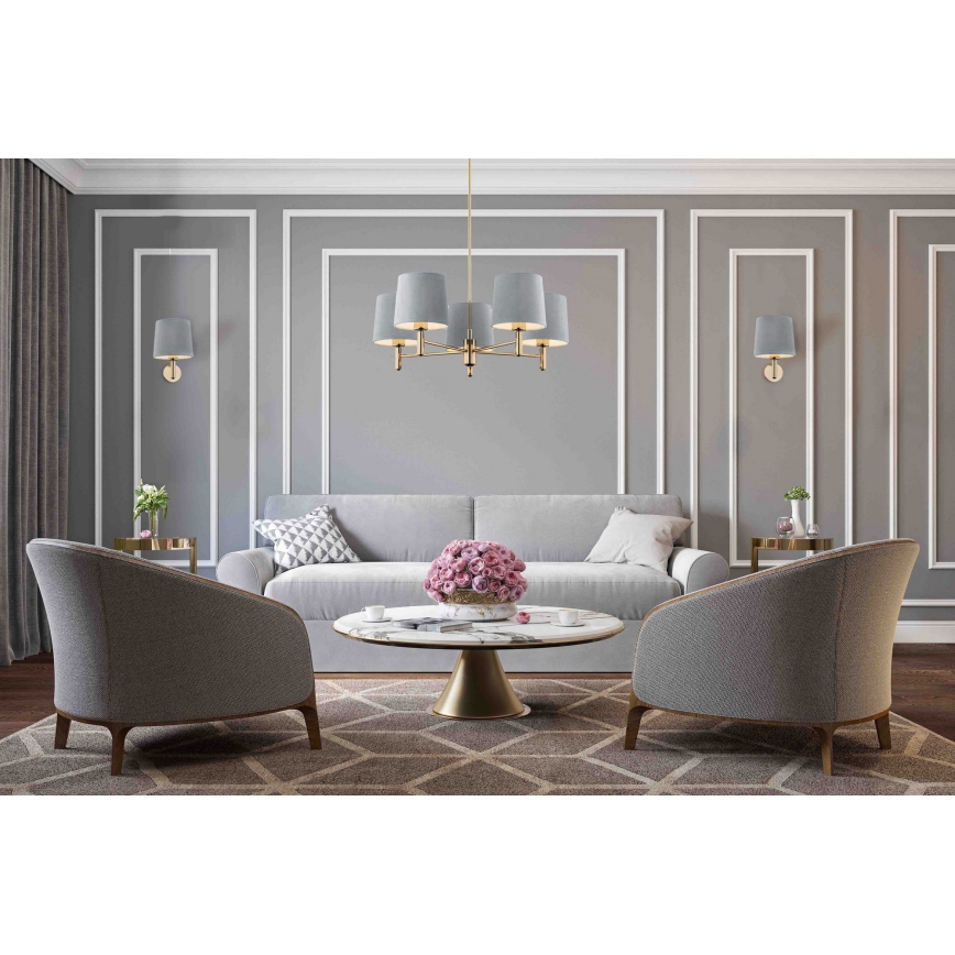 Argon 2085 - Deckenleuchte an Stange PONTE 5xE27/15W/230V Messing/Blau