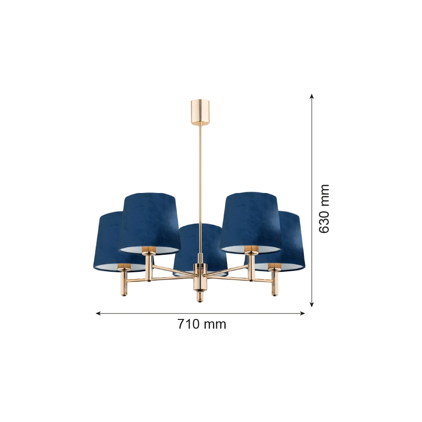 Argon 2086 - Stangen-Kronleuchter PONTE 5xE27/15W/230V blau/messing