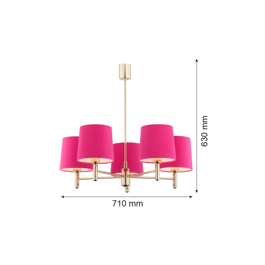 Argon 2089 - Stangen-Kronleuchter PONTE 5xE27/15W/230V rosa/messing