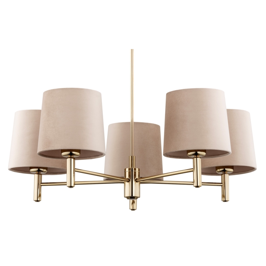 Argon 2105 - Kronleuchter an Stange PONTE 5xE27/15W/230V Messing/Beige