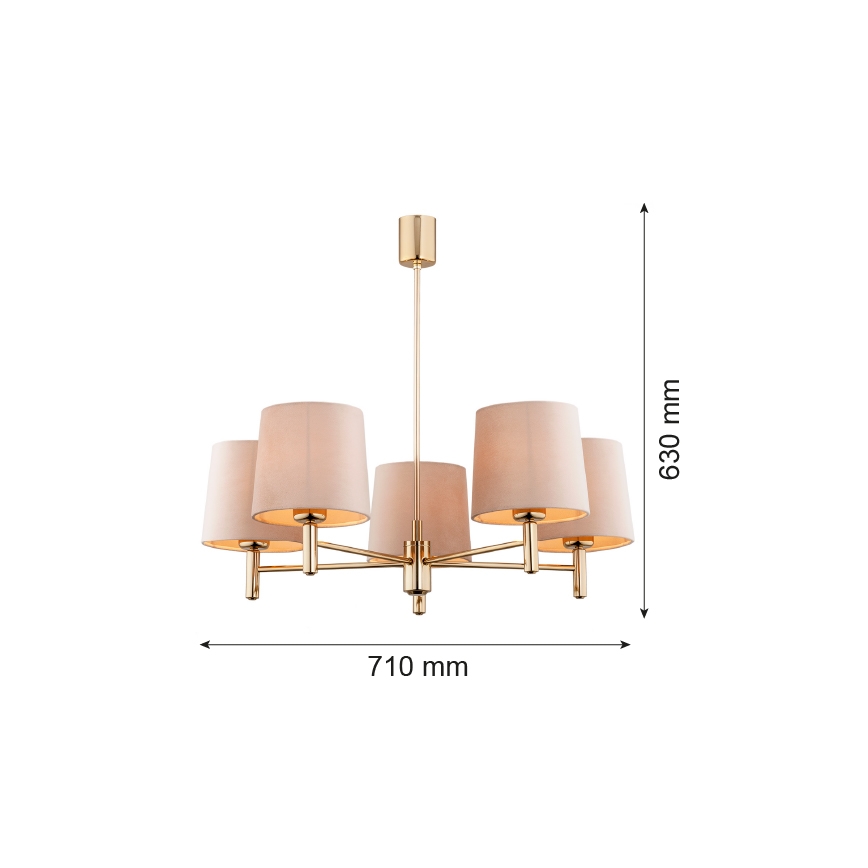 Argon 2105 - Kronleuchter an Stange PONTE 5xE27/15W/230V Messing/Beige