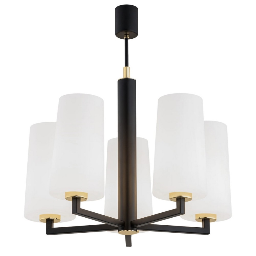 Argon 2114 - Kronleuchter an einer Stange CAMELOT PLUS 5xE27/15W/230V schwarz/weiß/gold