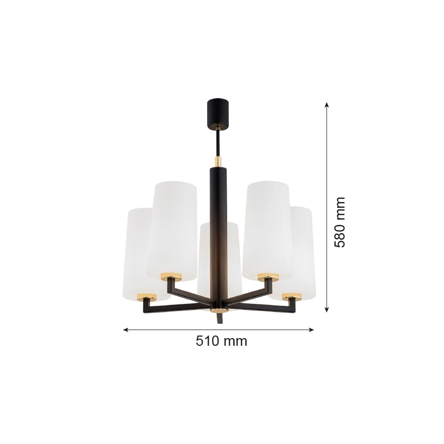 Argon 2114 - Kronleuchter an einer Stange CAMELOT PLUS 5xE27/15W/230V schwarz/weiß/gold
