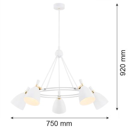 Argon 2117 - Kronleuchter an einer Stange CHARLOTTE 5xE27/15W/230V weiß/gold