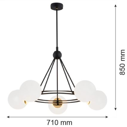 Argon 2119 - Kronleuchter an einer Stange AMALFI 5xE27/15W/230V schwarz/weiß