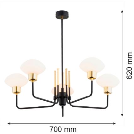 Argon 2128 - Stangen-Kronleuchter RAVELLO 5xE14/15W/230V schwarz/gold