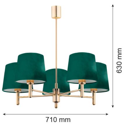 Argon 2145 - Stangenkronleuchter PONTE 5xE27/15W/230V grün/messing