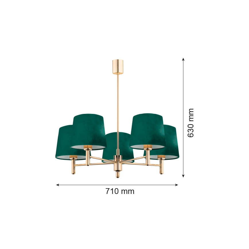 Argon 2145 - Stangenkronleuchter PONTE 5xE27/15W/230V grün/messing