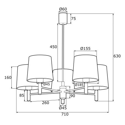 Argon 2145 - Stangenkronleuchter PONTE 5xE27/15W/230V grün/messing