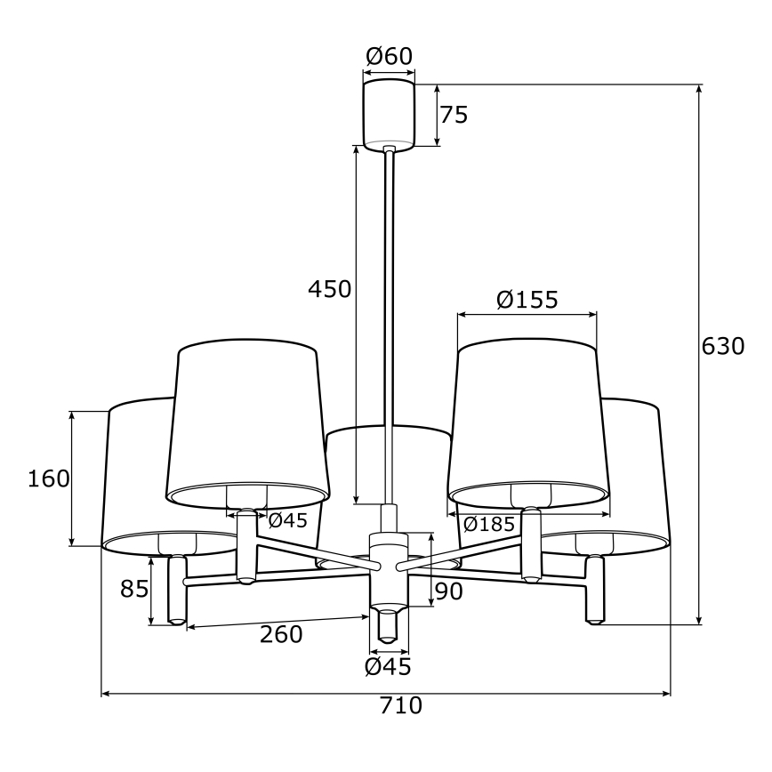 Argon 2145 - Stangenkronleuchter PONTE 5xE27/15W/230V grün/messing