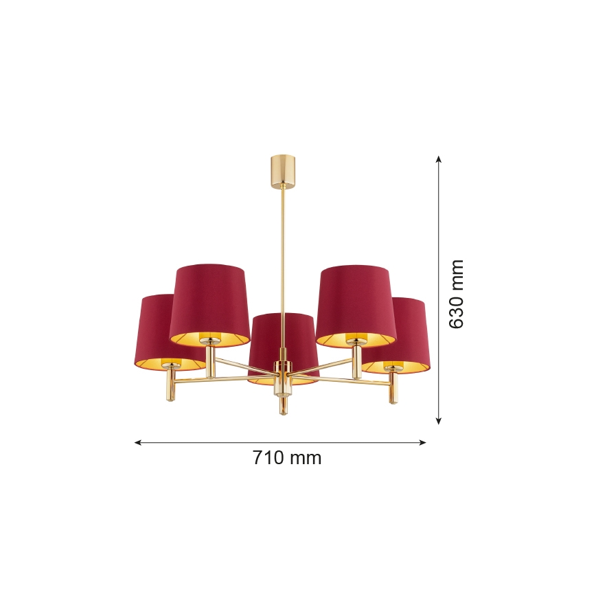 Argon 2169 - Hängeleuchte an Stange PONTE PLUS 5xE27/15W/230V rot