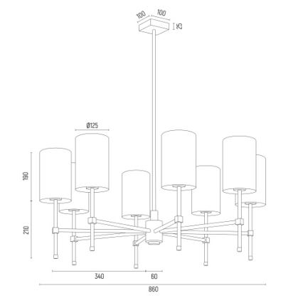 Argon 5051 - Kronleuchter an einer Stange ABRUZZO 8xE14/15W/230V messing/weiß