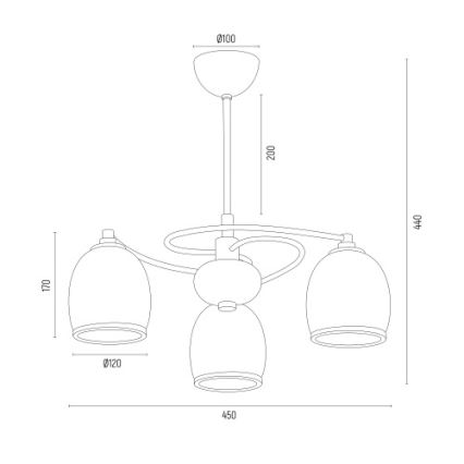 Argon 6144 - Kronleuchter an einer Stange AVILA PLUS 3xE27/15W/230V schwarz/gold/weiß