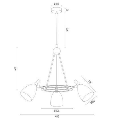 Argon 6148 - Kronleuchter an einer Stange CHARLOTTE 3xE27/15W/230V weiß/gold