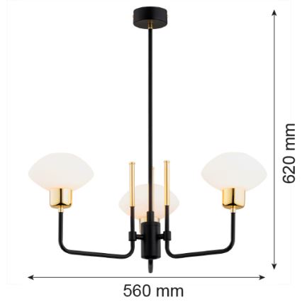 Argon 6166 - Stangen-Kronleuchter RAVELLO 3xE14/15W/230V schwarz/gold