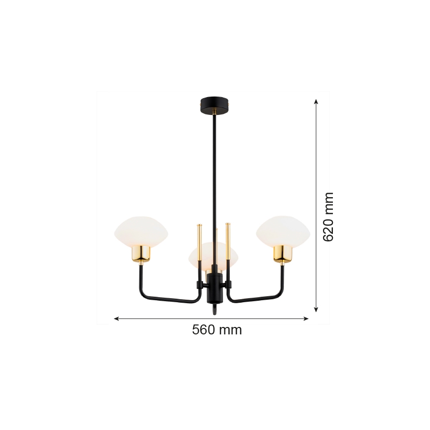 Argon 6166 - Stangen-Kronleuchter RAVELLO 3xE14/15W/230V schwarz/gold