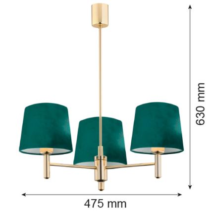 Argon 6192 - Stangenkronleuchter PONTE 3xE27/15W/230V grün/messing