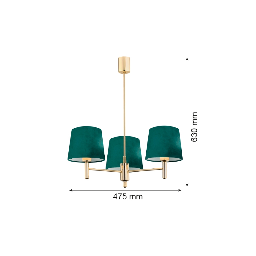 Argon 6192 - Stangenkronleuchter PONTE 3xE27/15W/230V grün/messing
