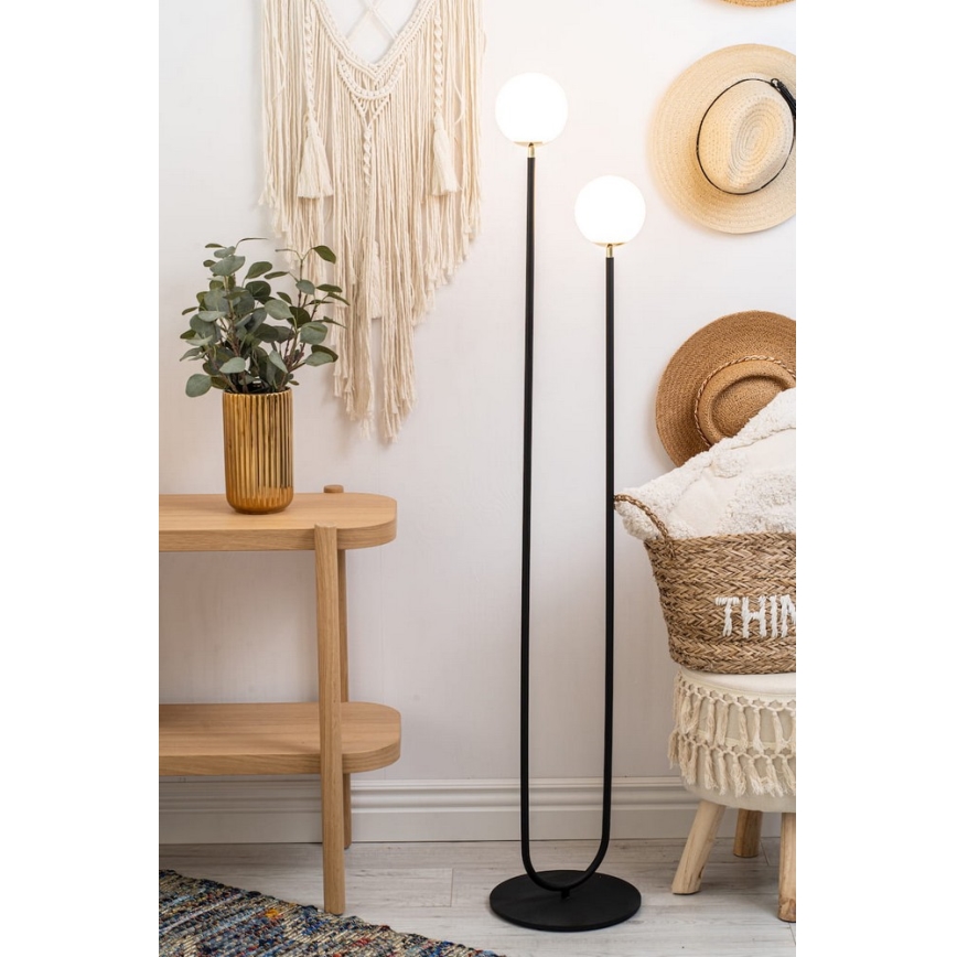 Argon 7073 - Bodenlampe FERRONE 2xE14/7W/230V schwarz/weiß/gold