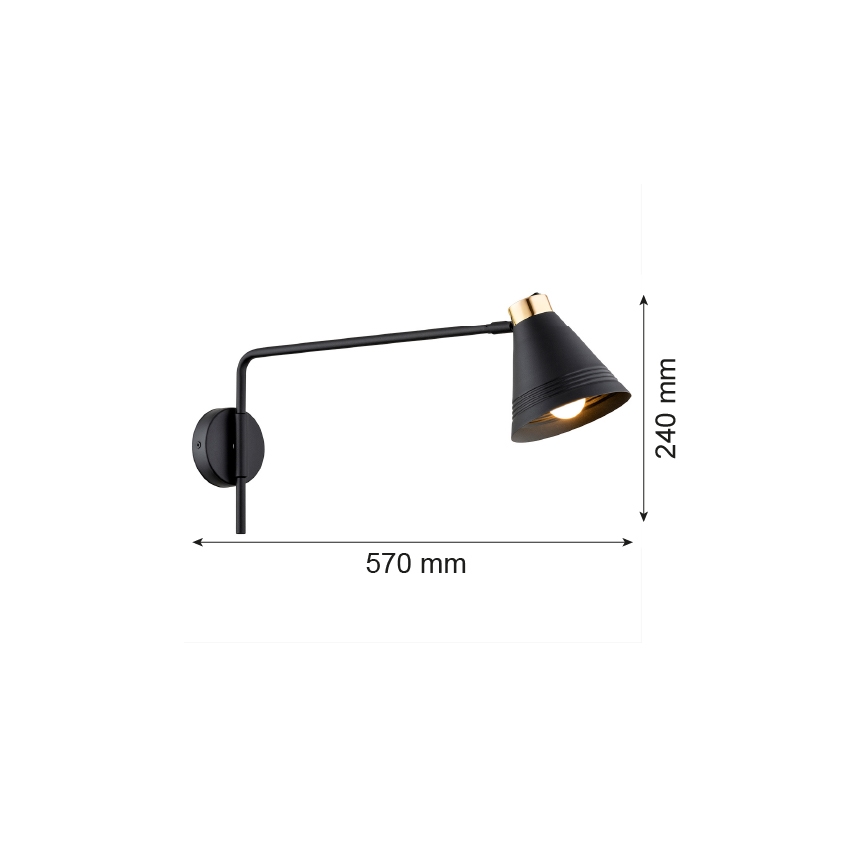 Argon 8009 - Wandlampe AVALONE 1xE27/15W/230V 57 cm schwarz/gold