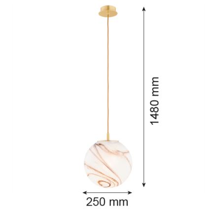 Argon 8447 - Hängeleuchte an Schnur ALMIROS 1xE27/15W/230V d 25 cm Alabaster golden