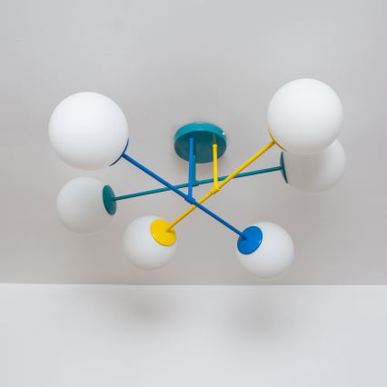 Aufbau-Deckenleuchte MOON 6xE27/15W/230V türkis/gelb/blau