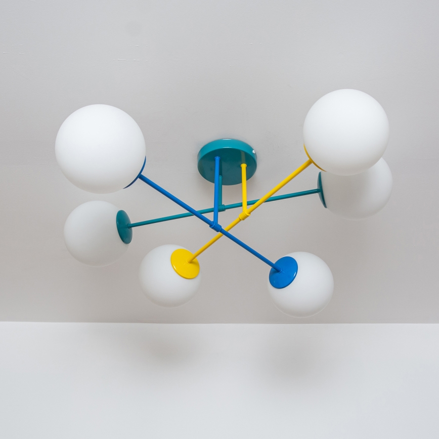 Aufbau-Deckenleuchte MOON 6xE27/15W/230V türkis/gelb/blau