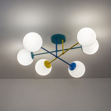 Aufbau-Deckenleuchte MOON 6xE27/15W/230V türkis/gelb/blau