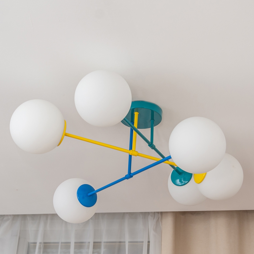 Aufbau-Deckenleuchte MOON 6xE27/15W/230V türkis/gelb/blau