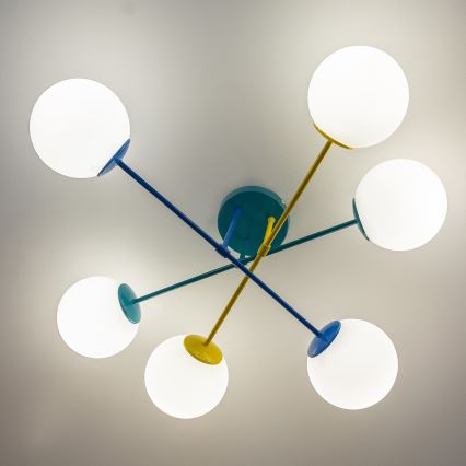 Aufbau-Deckenleuchte MOON 6xE27/15W/230V türkis/gelb/blau