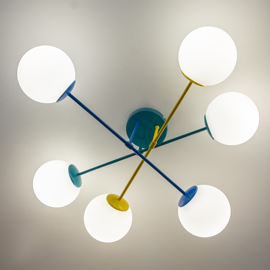 Aufbau-Deckenleuchte MOON 6xE27/15W/230V türkis/gelb/blau