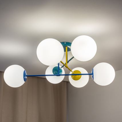 Aufbau-Deckenleuchte MOON 6xE27/15W/230V türkis/gelb/blau